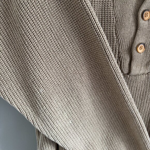 Vintage 90s Khaki Taupe Henley Sweater - Picture 3 of 8